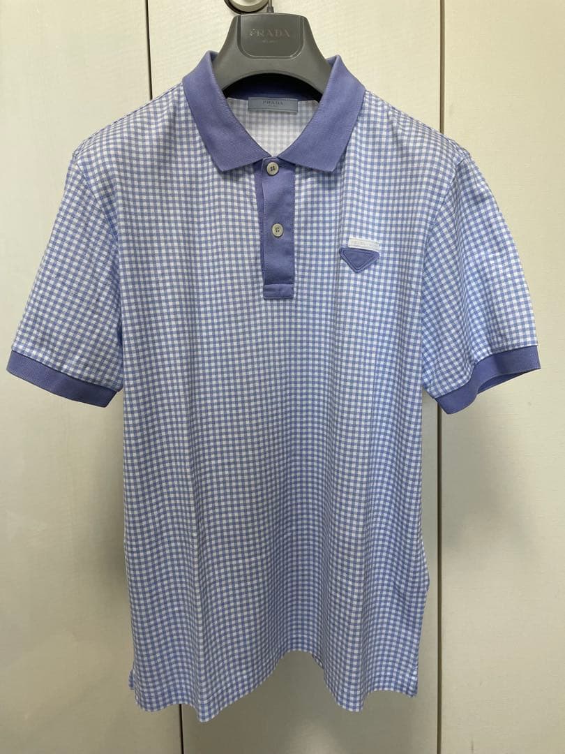PRADA 青と白のチェック ポロシャツ