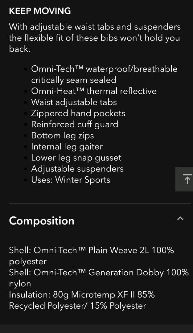 Columbia ice venture bib XL shortアメリカサイズ