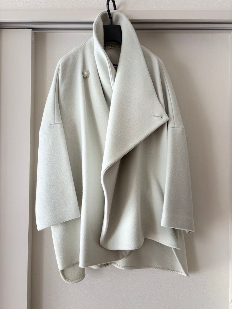 ENFOLD ライトモッサテントケープコート　アイスブルー　サイズ36