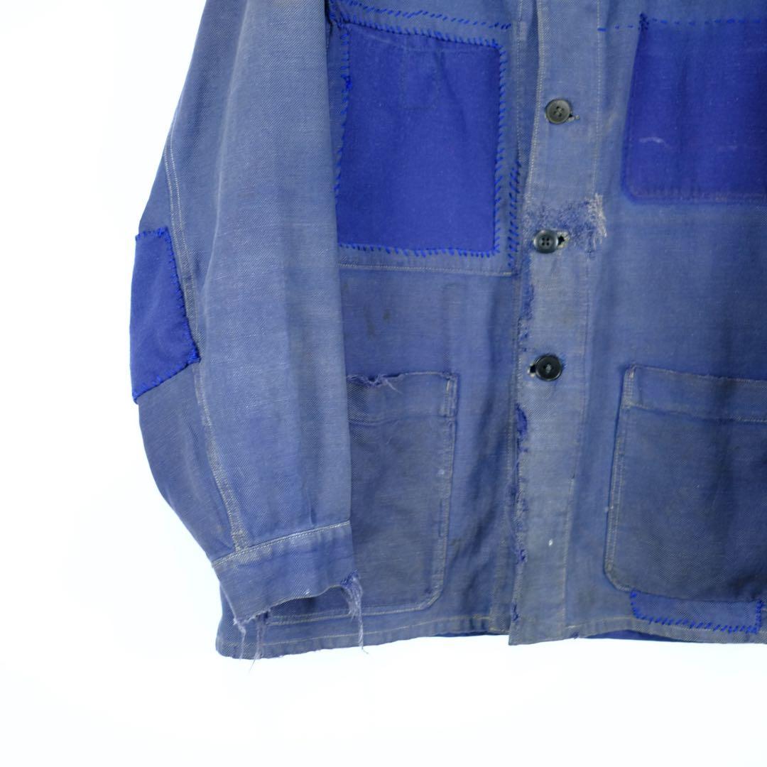 1950s フランス　ビンテージ　ワーク　インディゴコットンジャケット　襤褸