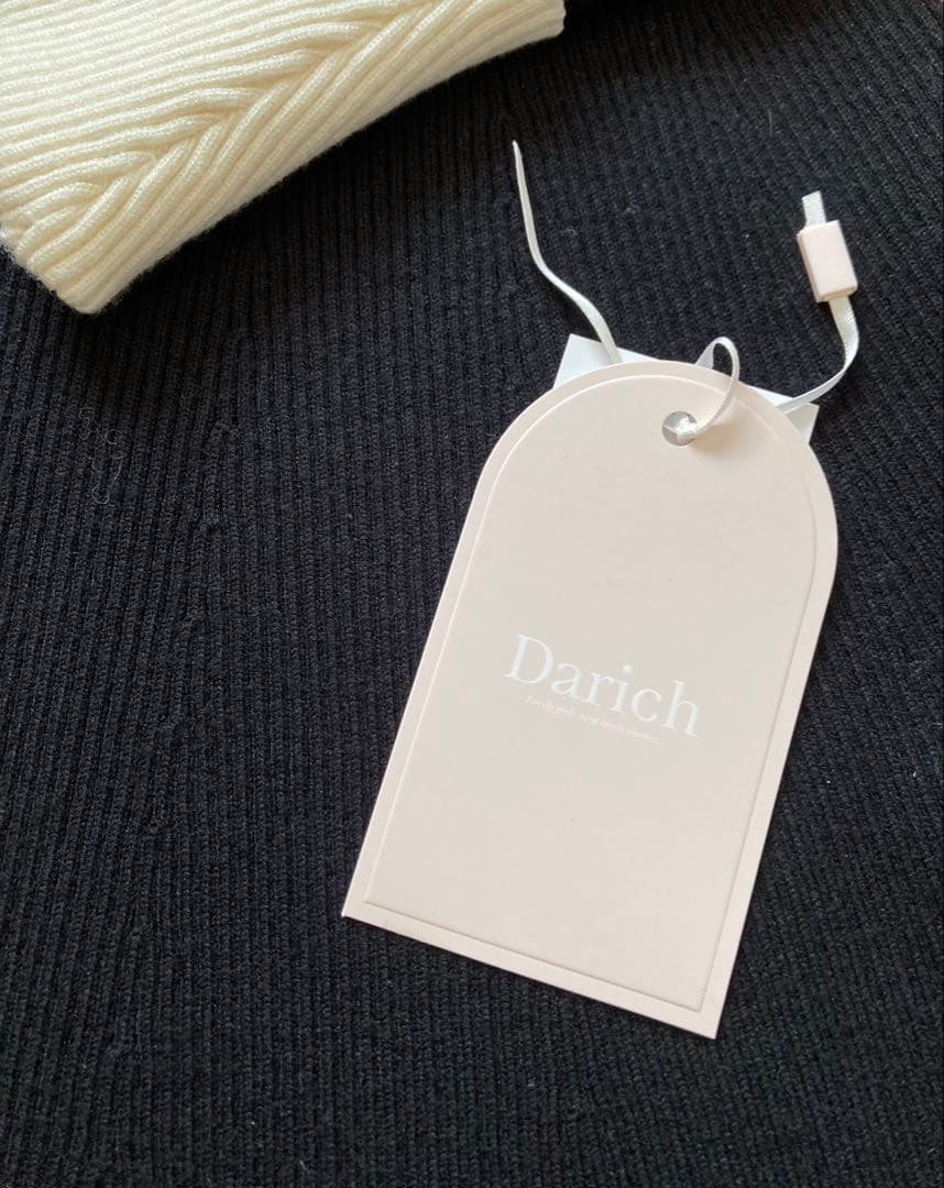 Darich リボンファーフレアニットミニワンピース　ブラック　FL