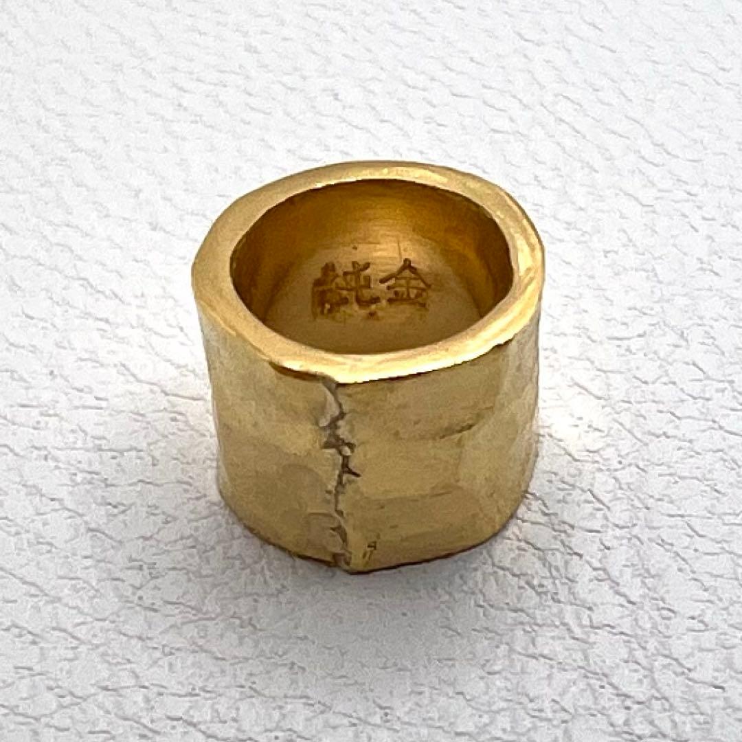 K24純金 パイプ　槌目　ペンダントトップ　幅5.7㎜　内経5.3㎜　1.78g