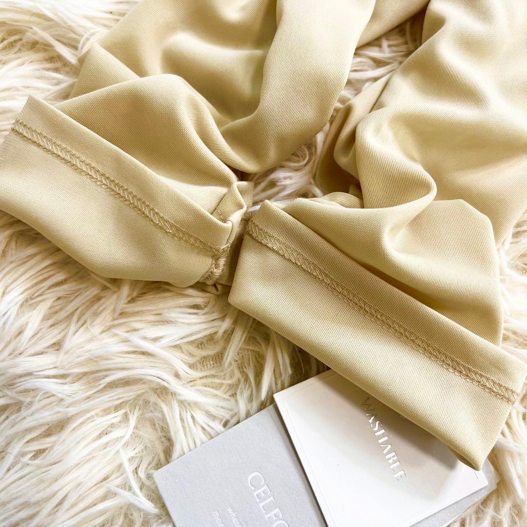 新品タグ付き✨セルフォード ロングワンピース リボン 金ボタン フレア ベージュ