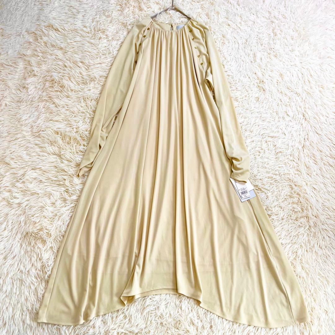 新品タグ付き✨セルフォード ロングワンピース リボン 金ボタン フレア ベージュ