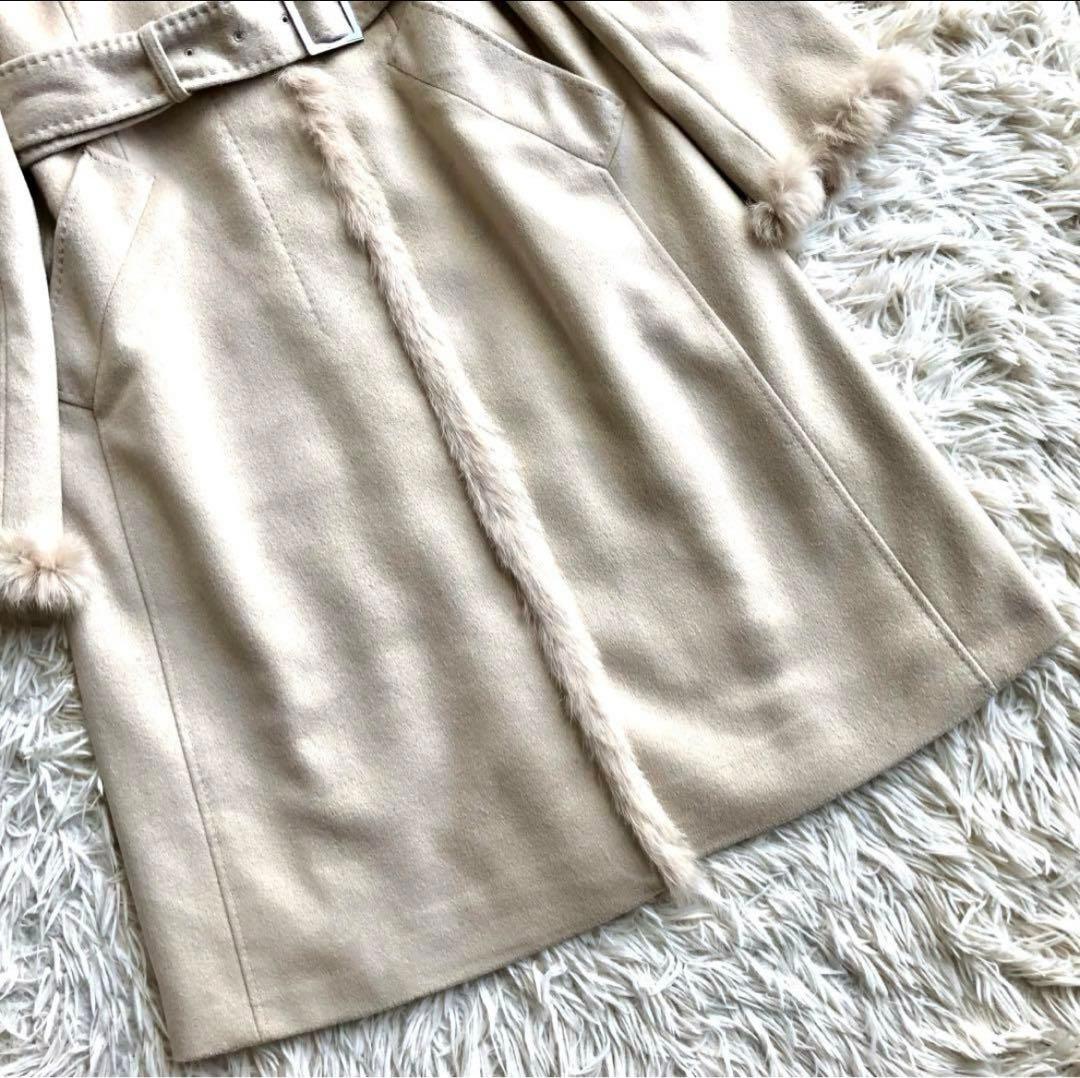 【未使用級 カシミヤアンゴラ混】23区　ベルテッドコート　ベージュ　M　 比翼