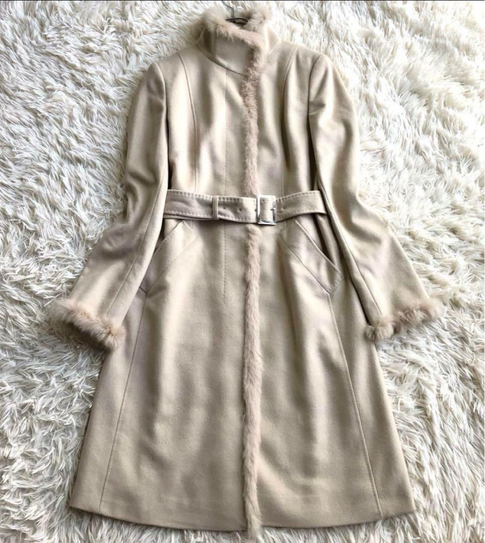 【未使用級 カシミヤアンゴラ混】23区　ベルテッドコート　ベージュ　M　 比翼