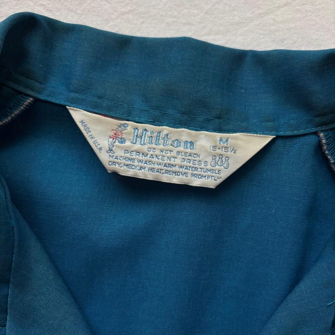 USA製 ヒルトン　ボーリングシャツ　開襟シャツ　ヴィンテージ　古着　ブルー　M