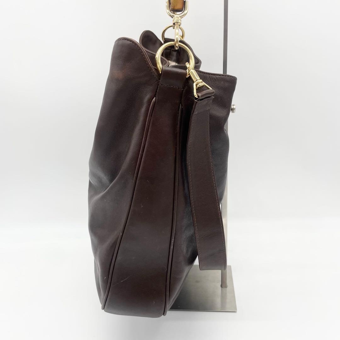 GUCCバンブー　2way ショルダーバッグ　ハンドバッグ　レザー　ブラウン