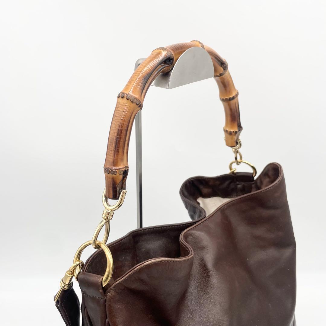 GUCCバンブー　2way ショルダーバッグ　ハンドバッグ　レザー　ブラウン