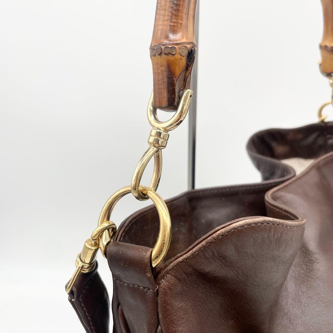 GUCCバンブー　2way ショルダーバッグ　ハンドバッグ　レザー　ブラウン
