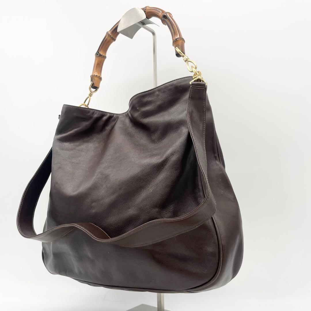 GUCCバンブー　2way ショルダーバッグ　ハンドバッグ　レザー　ブラウン