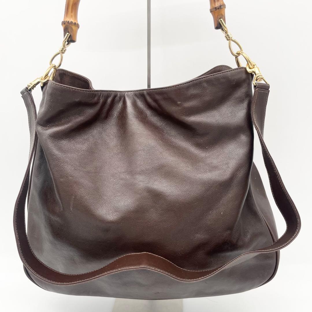 GUCCバンブー　2way ショルダーバッグ　ハンドバッグ　レザー　ブラウン