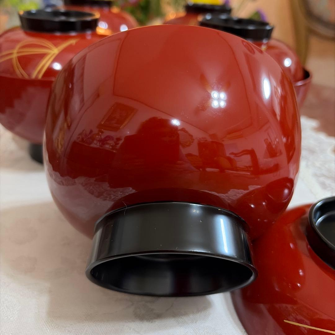 輪島　うるし工芸　米永　蓋付雑煮椀　小どんぶり　5客セット　未使用