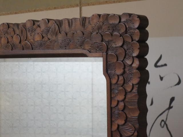 伝統工芸 軽井沢彫り 桜 彫刻 姿見 定価35万円/ミラー/鏡台/鏡