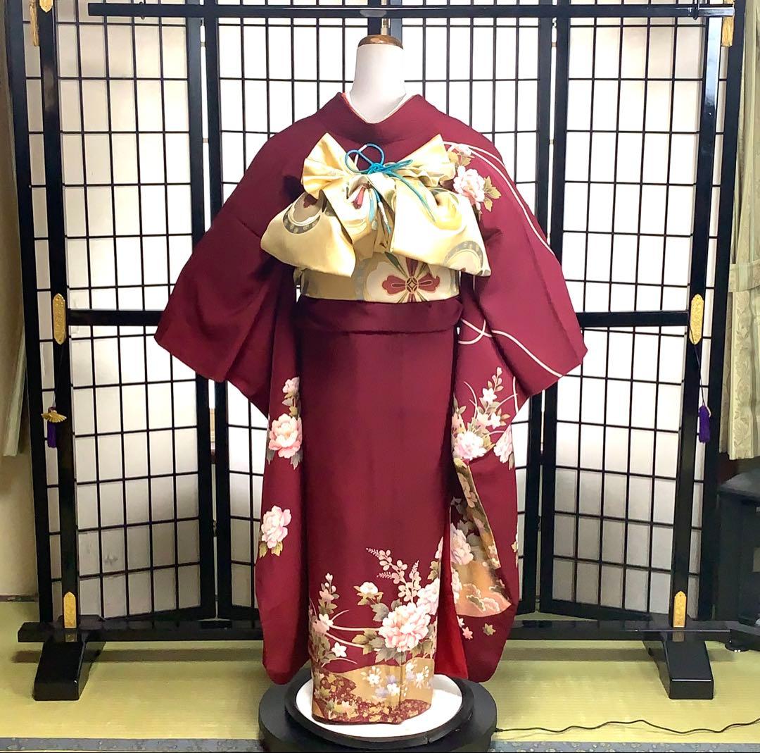 り*い様 【大特価】振袖　6点セット　牡丹柄　友禅　身丈164cm 金糸刺繍　あ