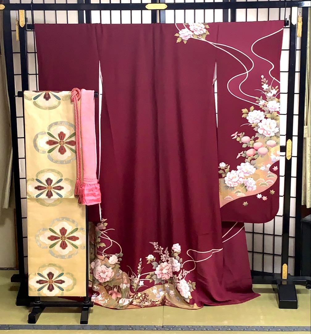 り*い様 【大特価】振袖　6点セット　牡丹柄　友禅　身丈164cm 金糸刺繍　あ