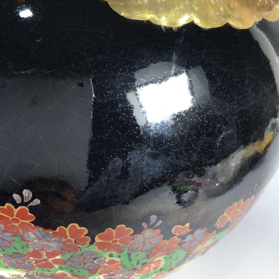 Ｍ６８６　飾壺　『城楽造』『仁清写黒地吉野山図』『茶壺』　共箱　茶道具