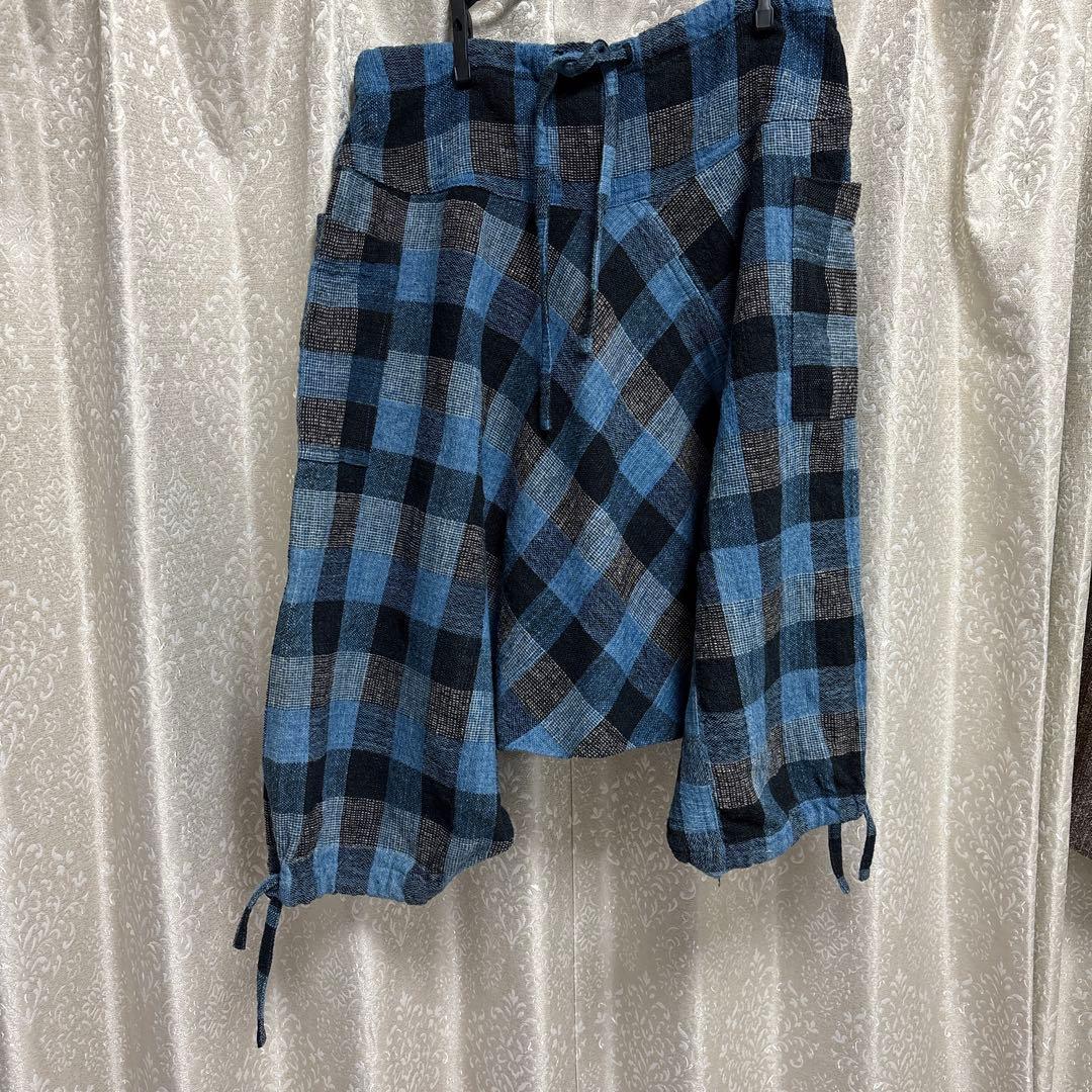 うさとの服 チェック柄　モモンガパンツ　手染め