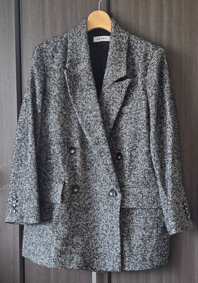 SACRA サクラ WOOL SILK HERRIGBONE SHORTCOAT