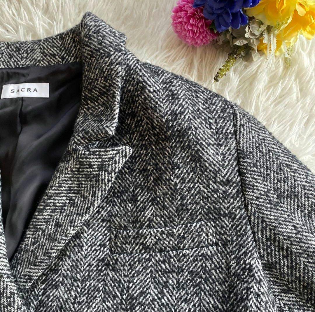 SACRA サクラ WOOL SILK HERRIGBONE SHORTCOAT