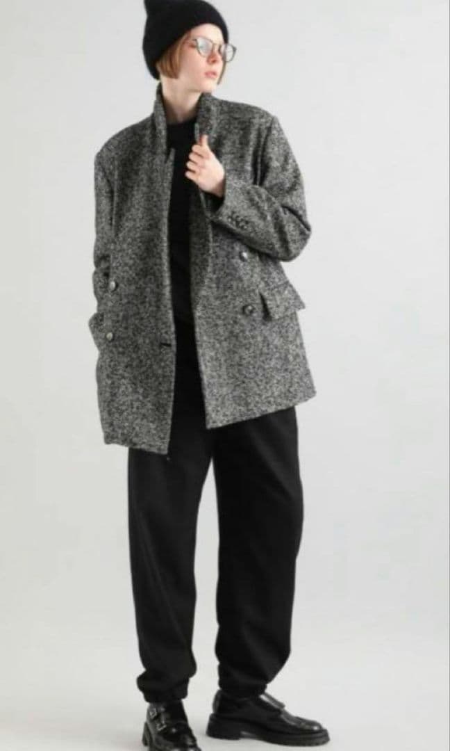 SACRA サクラ WOOL SILK HERRIGBONE SHORTCOAT