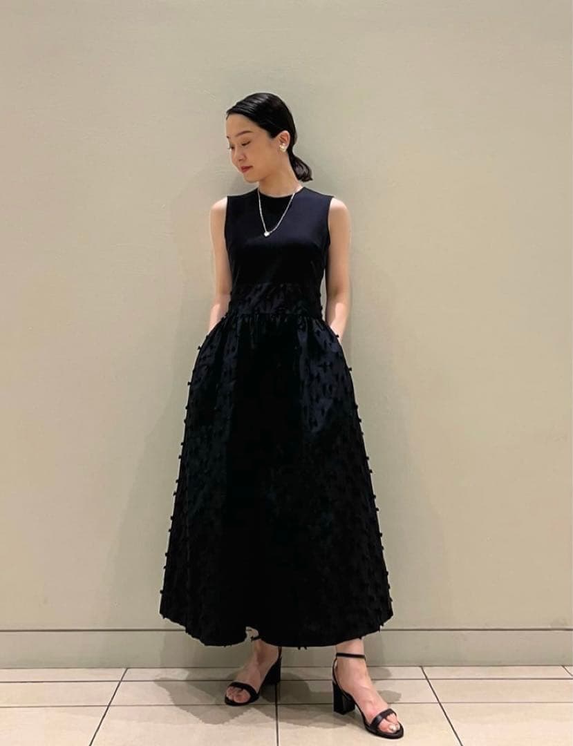 美品 2024 リボン カットジャガード コンビ ワンピース ウォッシャブル