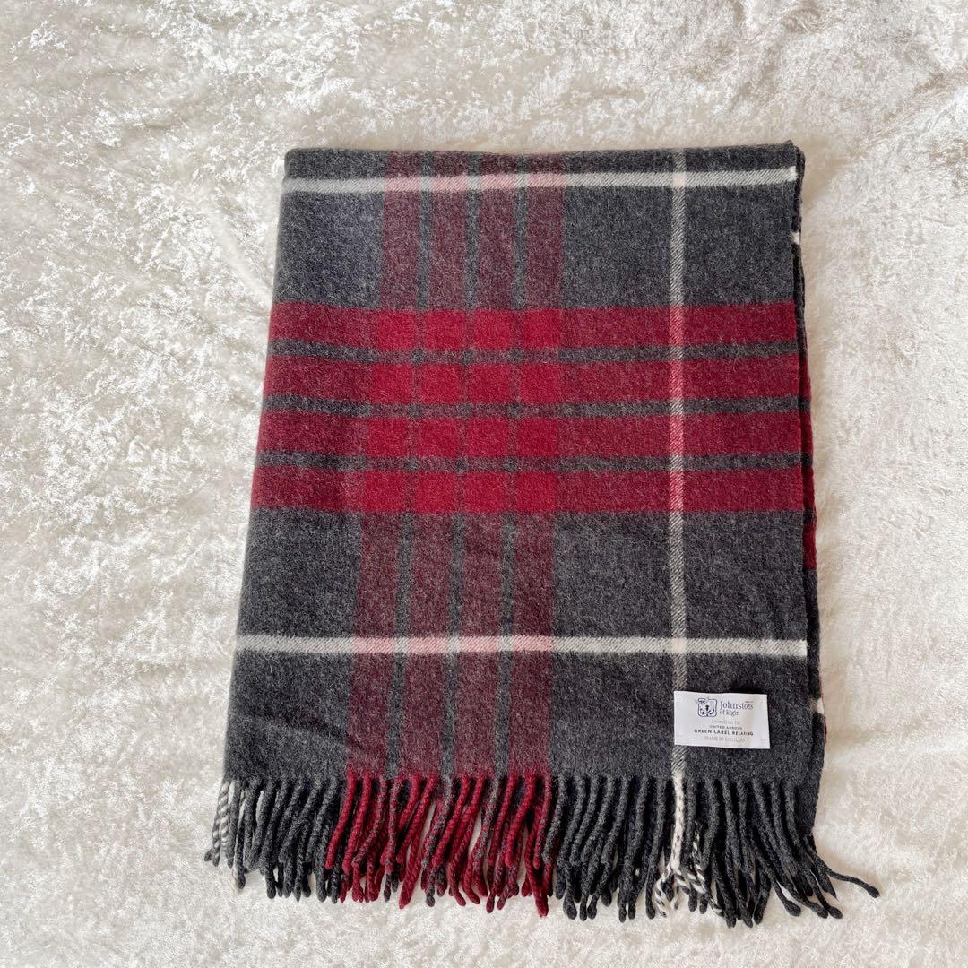 大判✨Johnstons of Elginカシミヤ混チェックストール別注グレー