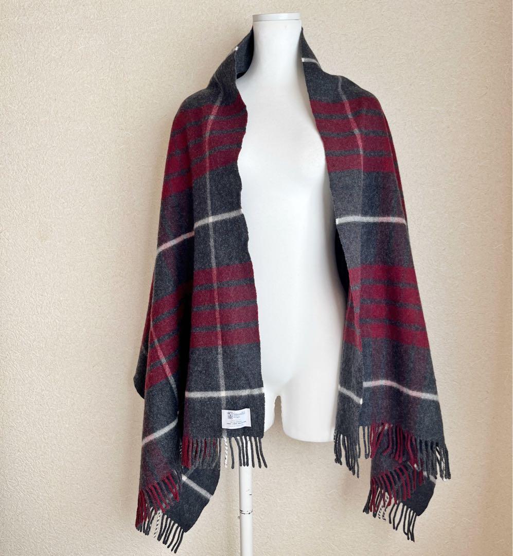 大判✨Johnstons of Elginカシミヤ混チェックストール別注グレー