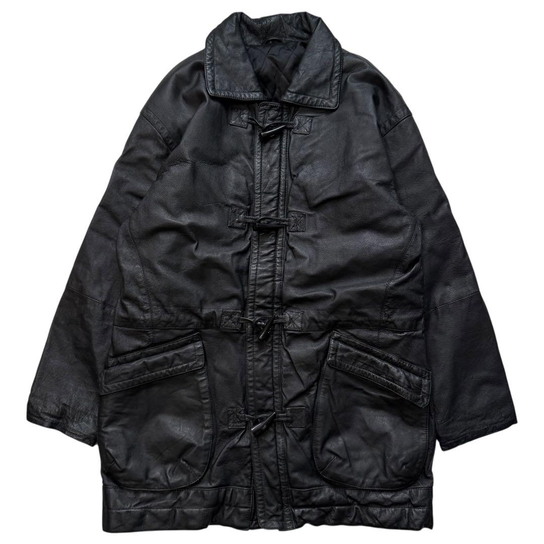 Euro Vintage リアルレザー ダッフルコート トグルボタン ブラック