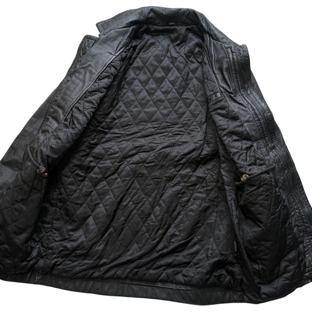 Euro Vintage リアルレザー ダッフルコート トグルボタン ブラック