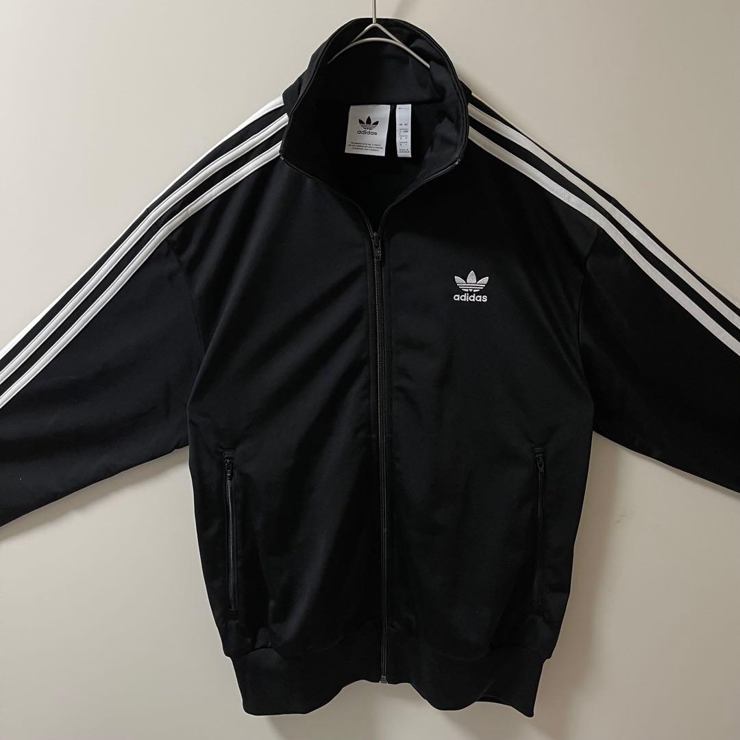 極美品 L】アディダス刺繍トラックジャケット古着ジャージトップ黒ブラック白