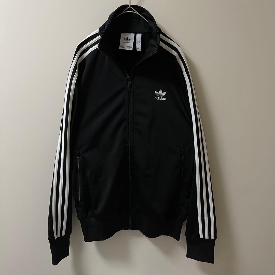 極美品 L】アディダス刺繍トラックジャケット古着ジャージトップ黒ブラック白