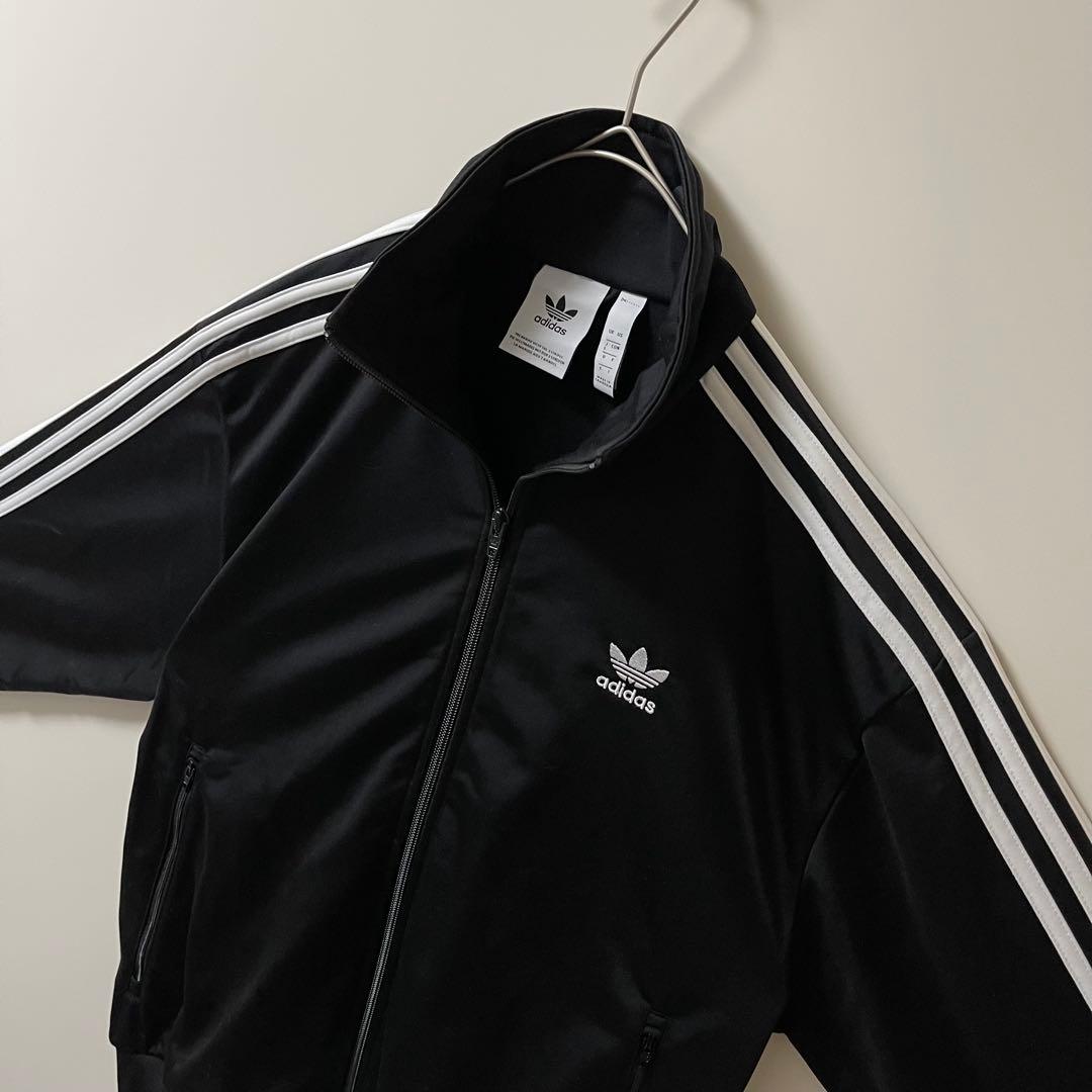 極美品 L】アディダス刺繍トラックジャケット古着ジャージトップ黒ブラック白
