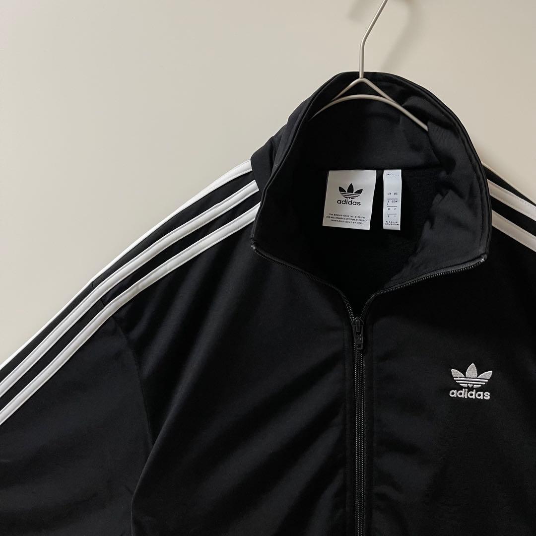 極美品 L】アディダス刺繍トラックジャケット古着ジャージトップ黒ブラック白