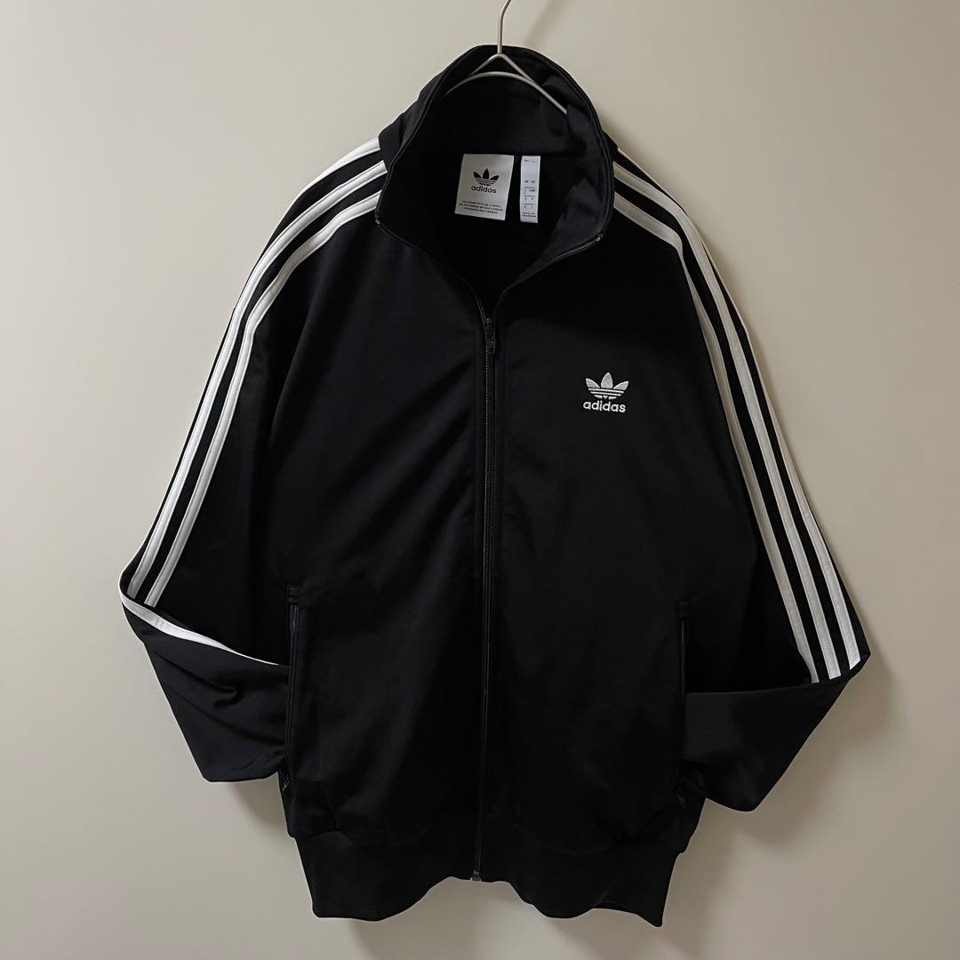 極美品 L】アディダス刺繍トラックジャケット古着ジャージトップ黒ブラック白