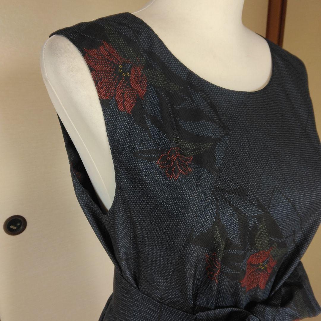 大島紬解き生地からバイアス仕立てロングフレアーワンピース　Ｍ寸