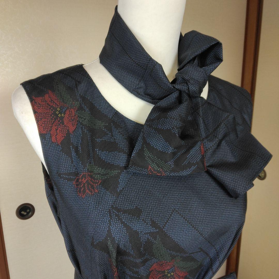 大島紬解き生地からバイアス仕立てロングフレアーワンピース　Ｍ寸