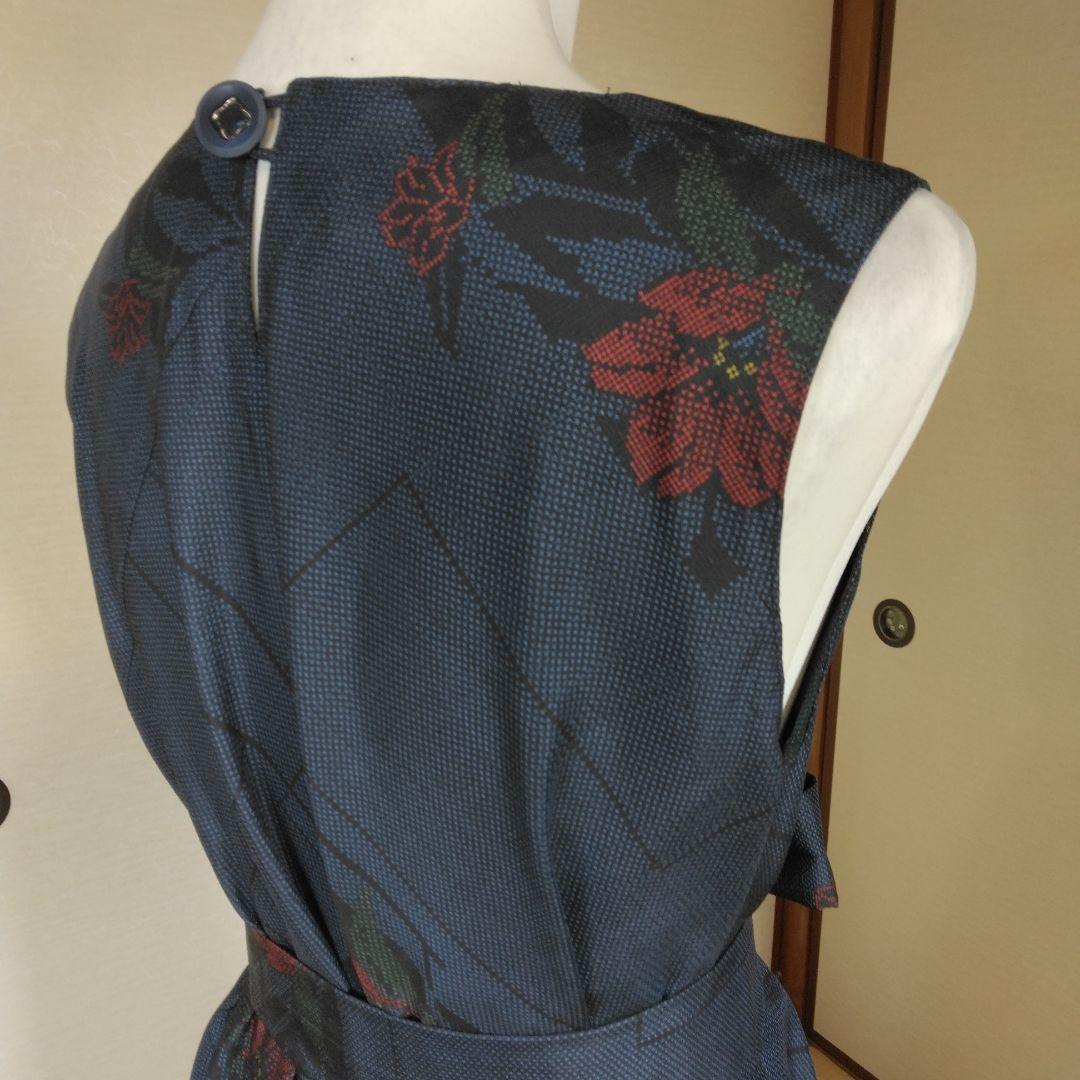 大島紬解き生地からバイアス仕立てロングフレアーワンピース　Ｍ寸