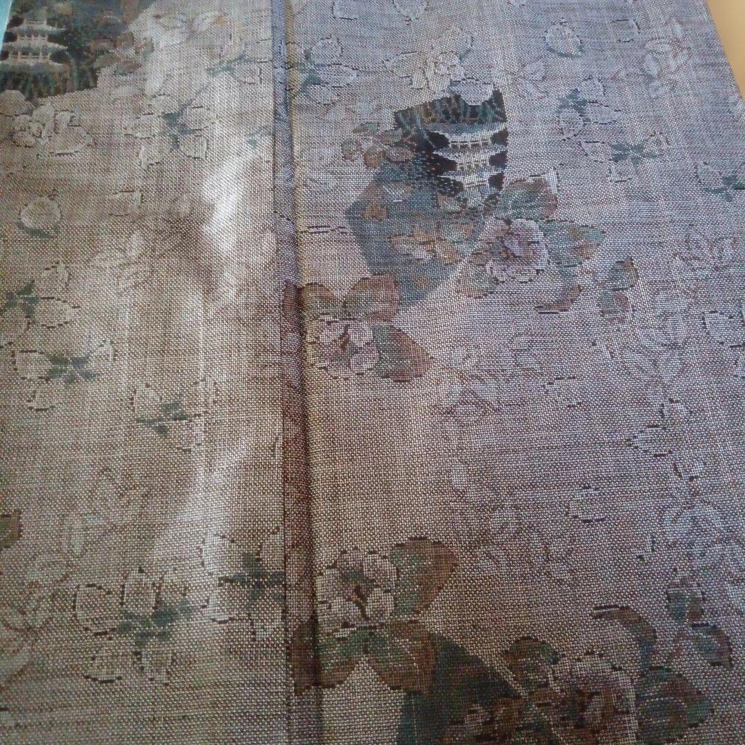 ★本場大島紬9マルキ泥染　焦げ茶に扇と花模様の高級大島　丈160裄64　最安値