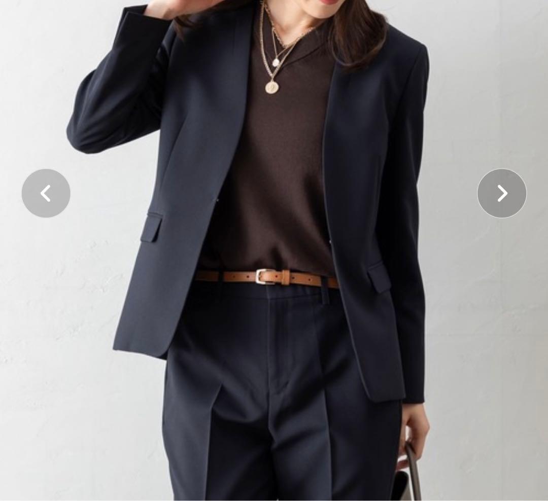 ネイビー ノーカラージャケット