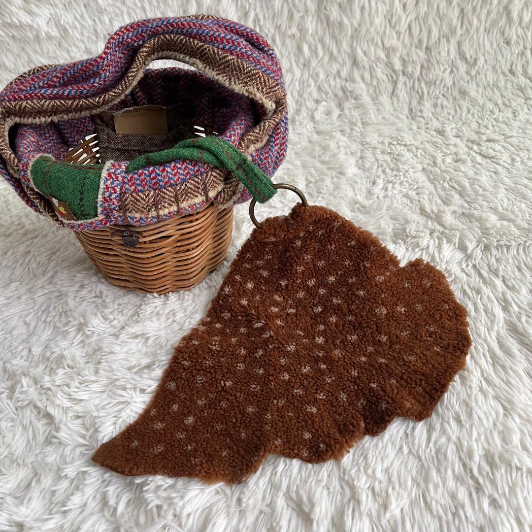 エバゴス かごバッグ 紅籘 ムートンレザー被せ ハリスツイード