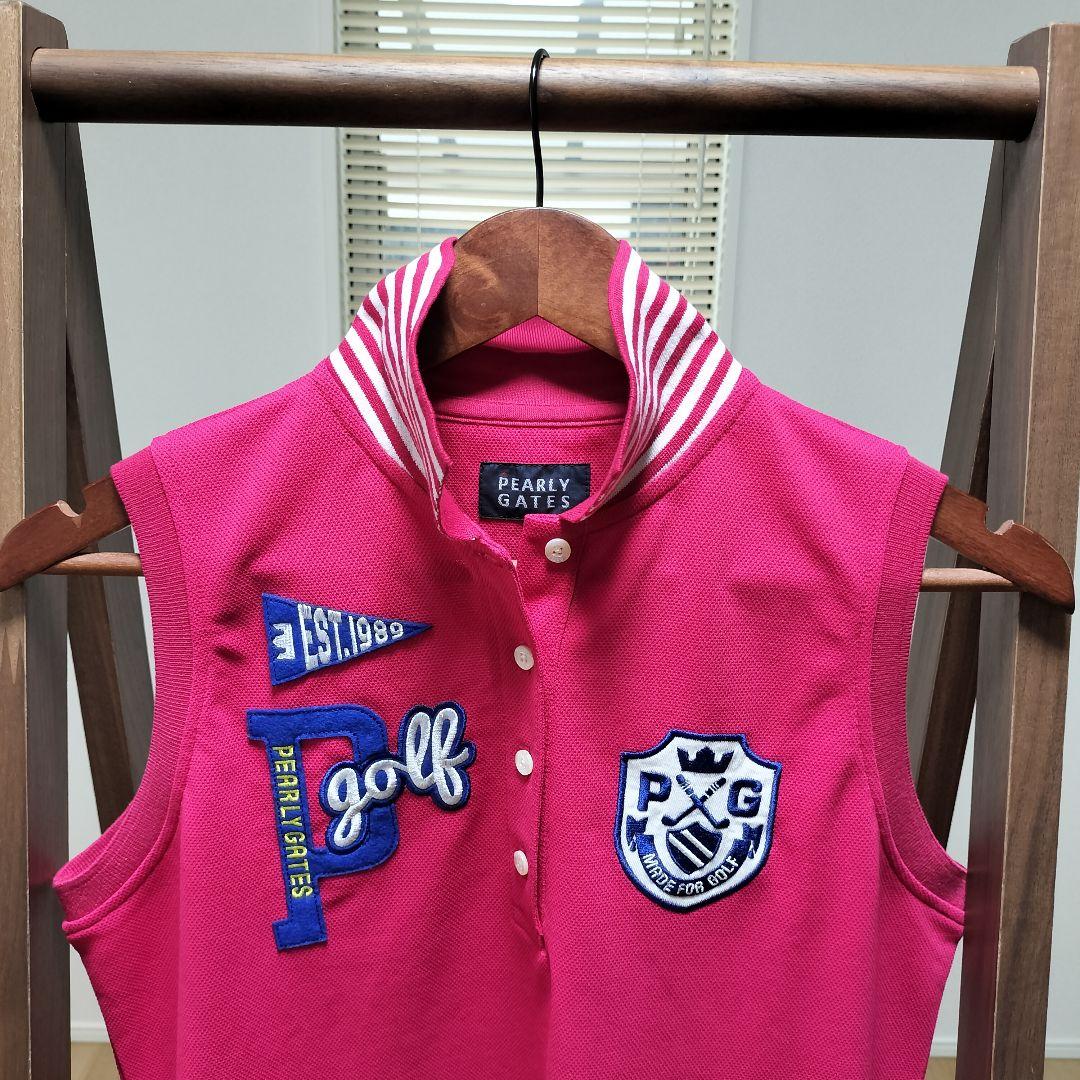 パーリーゲイツ　ノースリーブ　レディース　ピンク　ゴルフ　ワンピース ワッペン