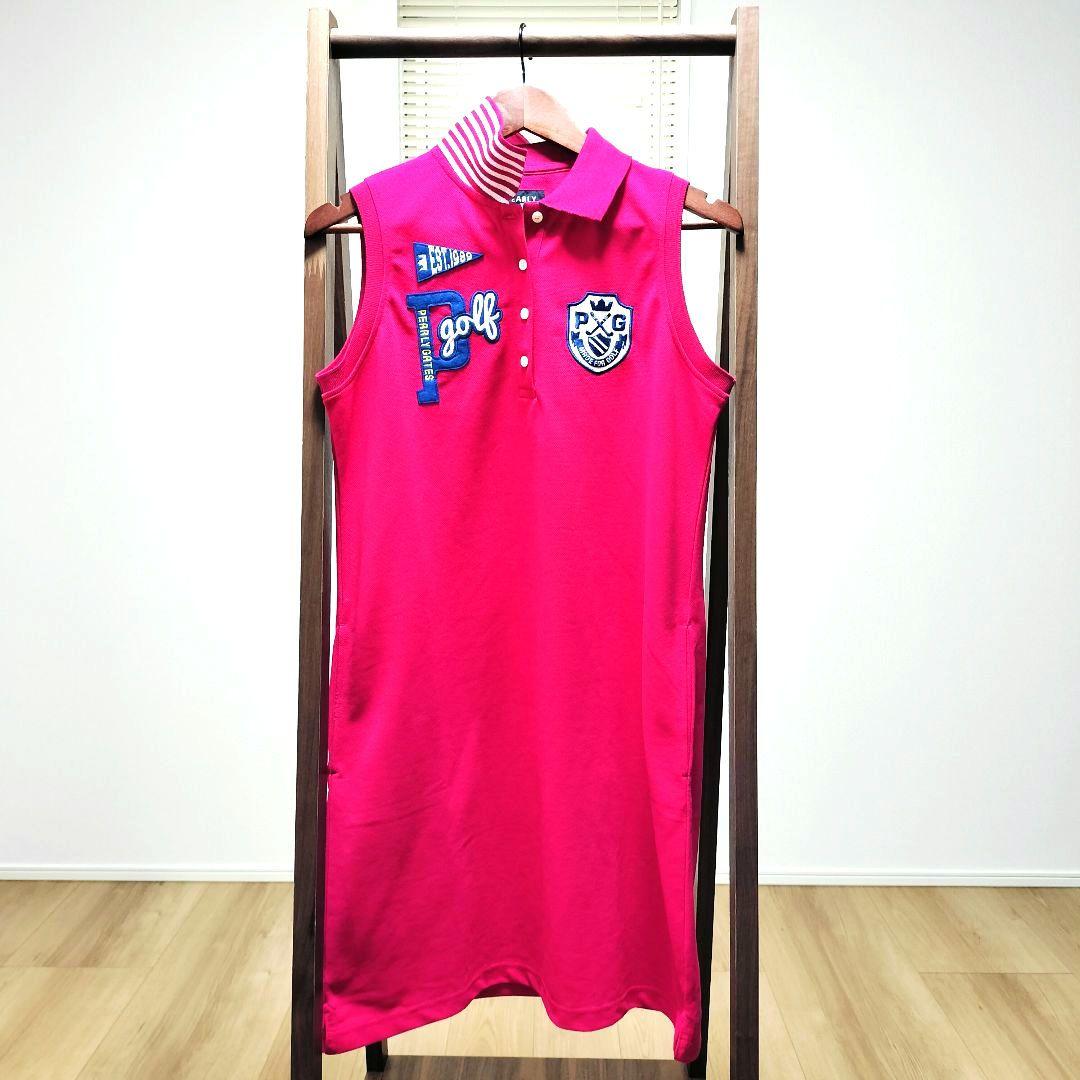 パーリーゲイツ　ノースリーブ　レディース　ピンク　ゴルフ　ワンピース ワッペン