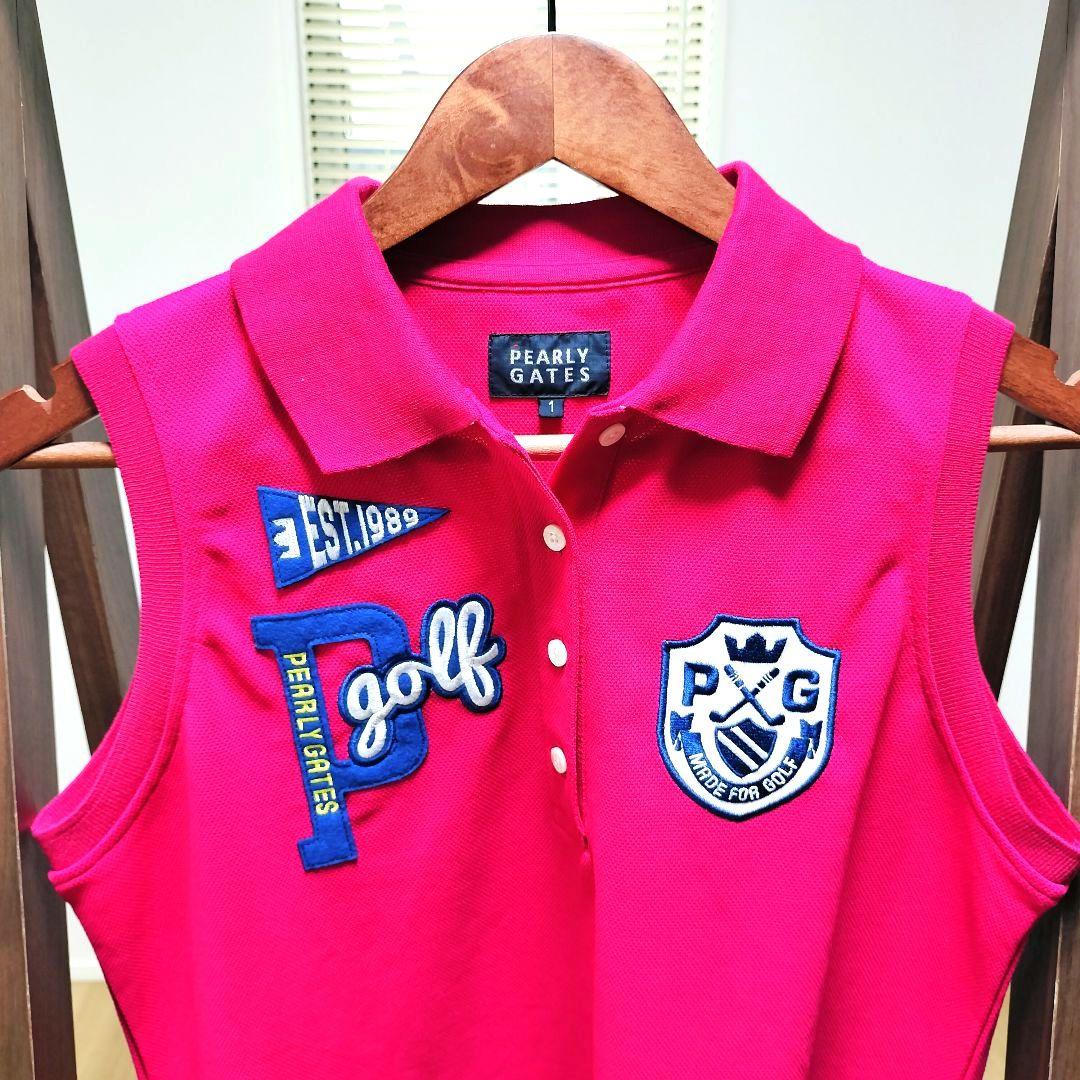 パーリーゲイツ　ノースリーブ　レディース　ピンク　ゴルフ　ワンピース ワッペン