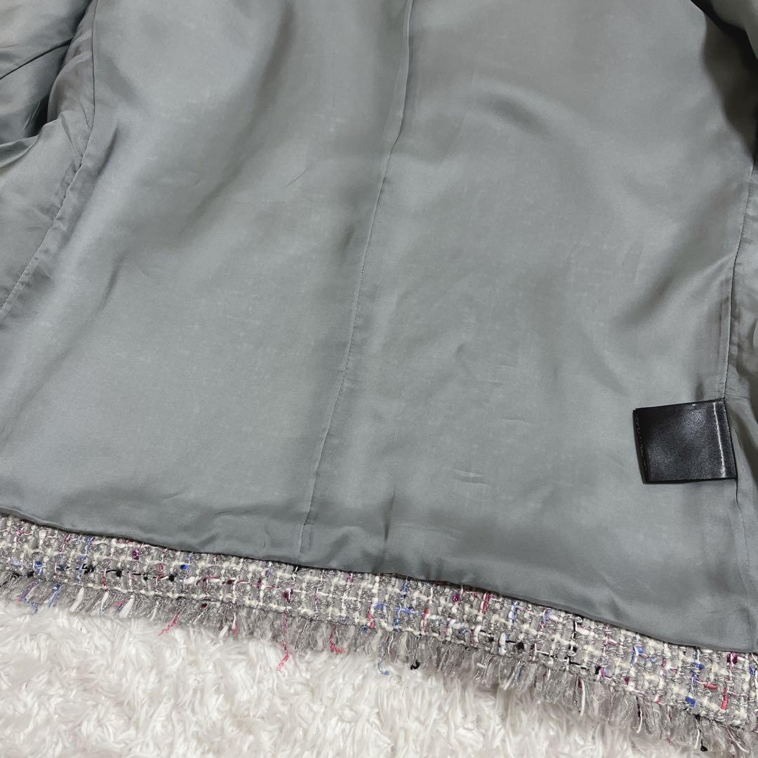 極美品✨Theory ノーカラージャケット　ミックスツイード　フリンジ　2