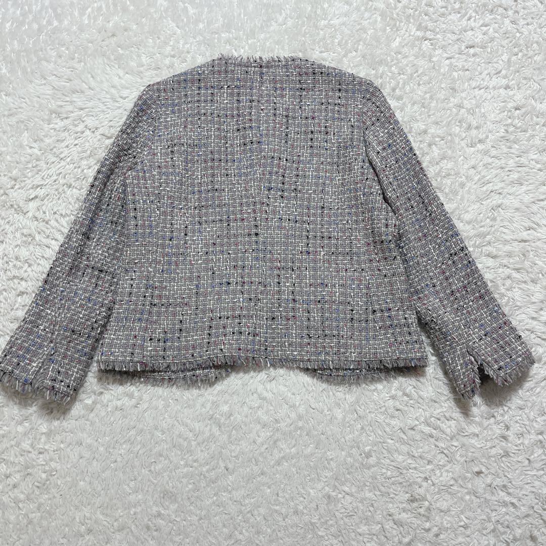 極美品✨Theory ノーカラージャケット　ミックスツイード　フリンジ　2