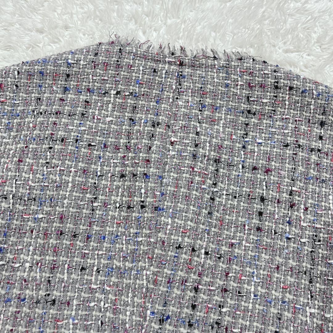 極美品✨Theory ノーカラージャケット　ミックスツイード　フリンジ　2