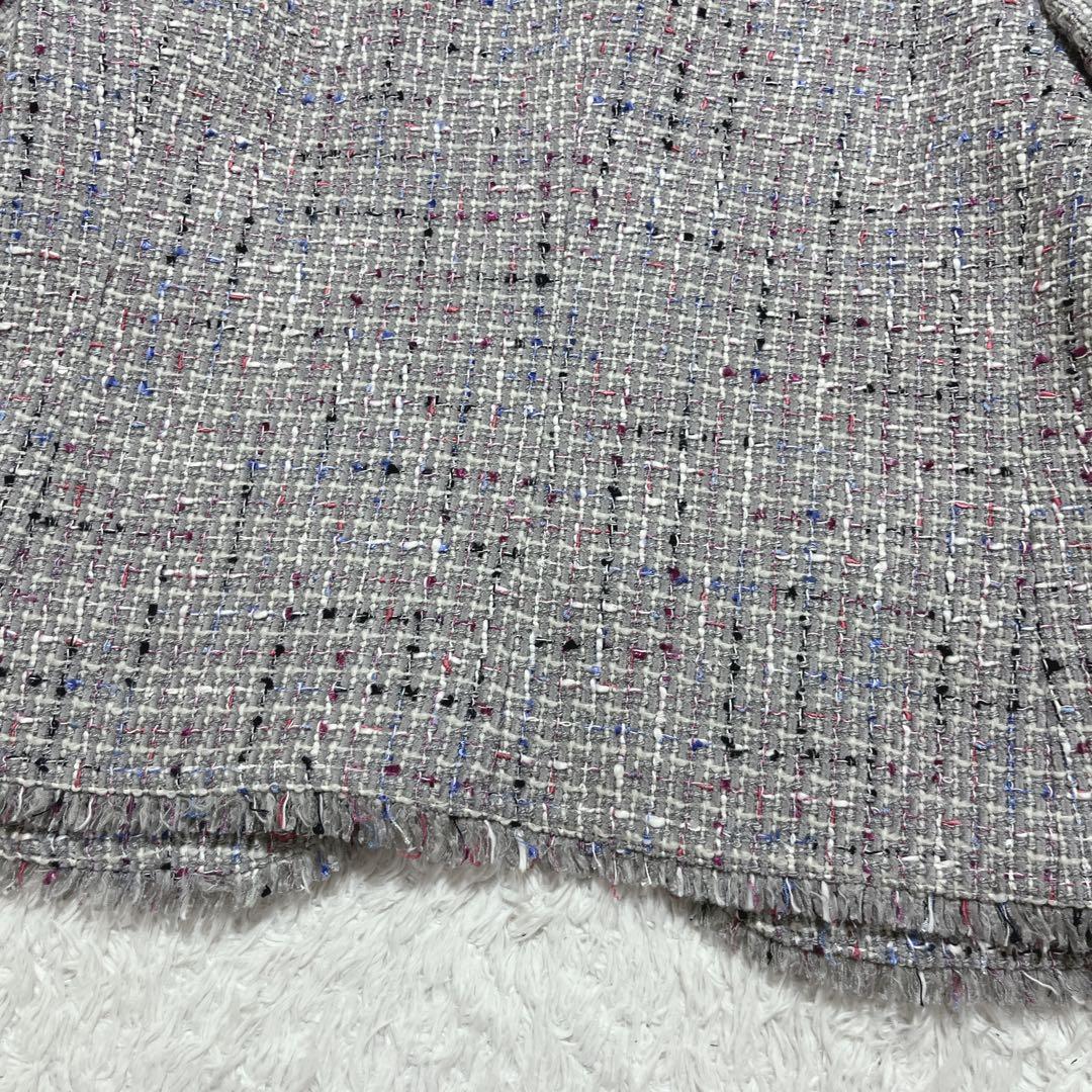 極美品✨Theory ノーカラージャケット　ミックスツイード　フリンジ　2