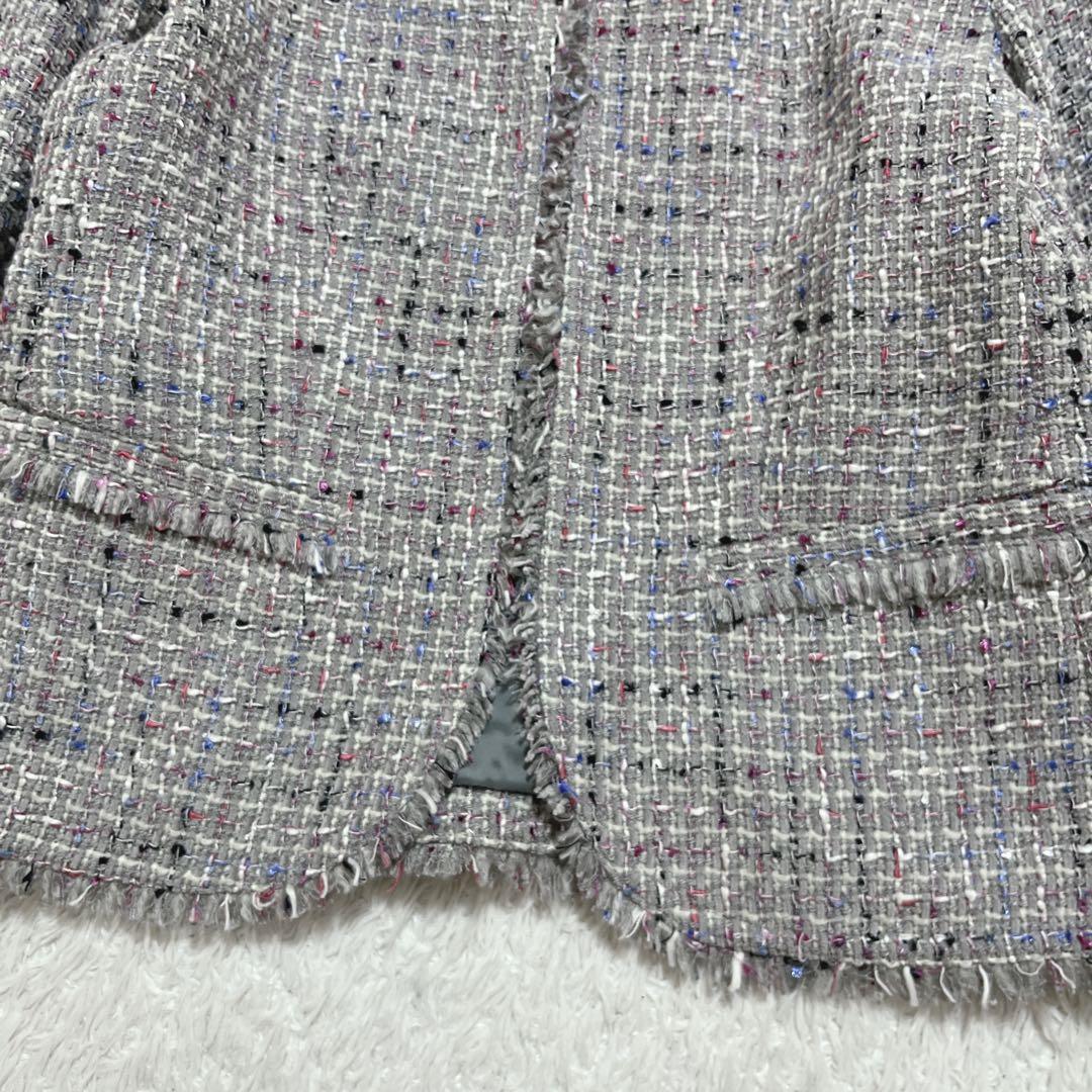 極美品✨Theory ノーカラージャケット　ミックスツイード　フリンジ　2