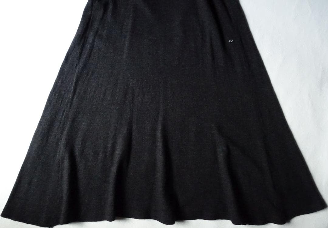 美品45R☆柔らかクルーネックニットワンピース 0 チャコールグレー★45rpm